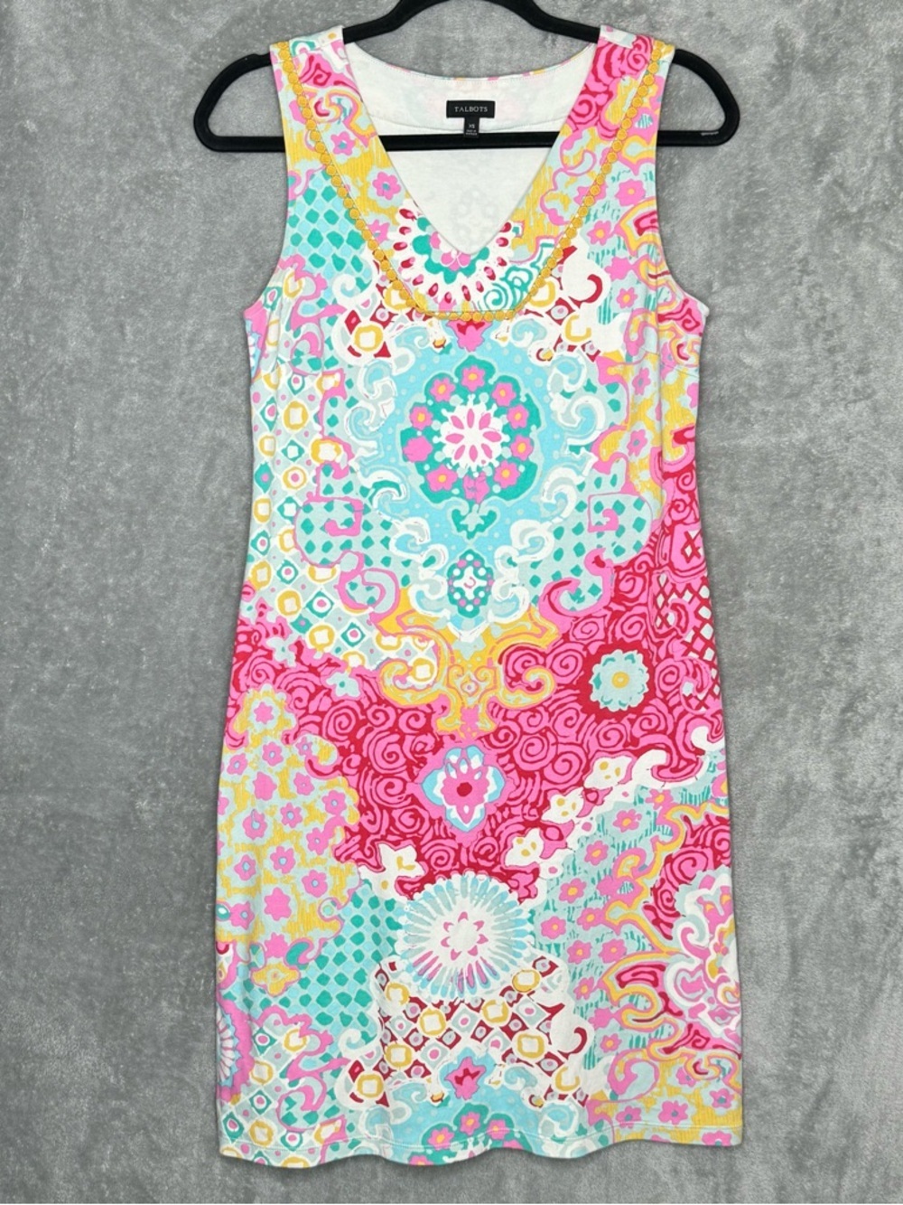 Talbots White Top with Pink and Aqua Accents